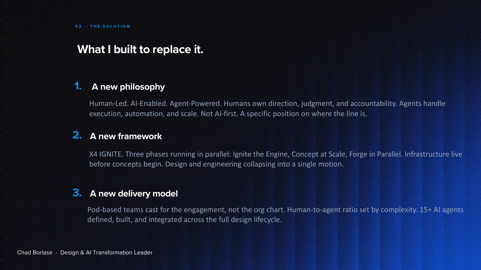 Human Led, Agent Powered Design capability transformation. deck page 3